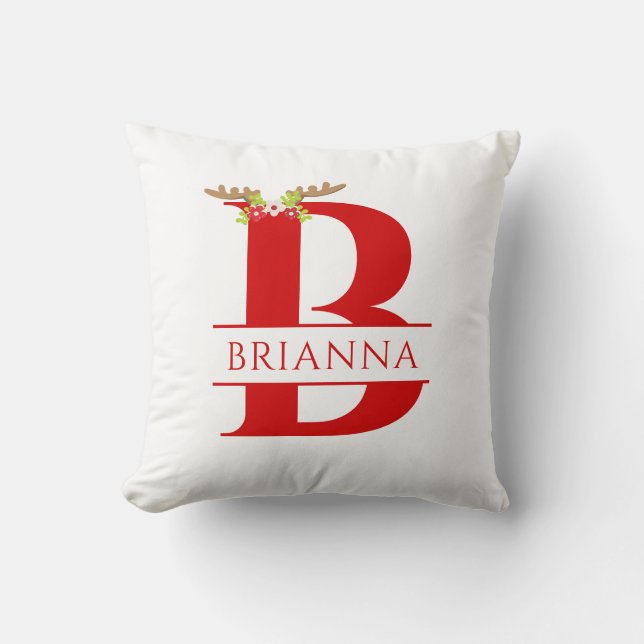 Split Monogram Letter B Xmas Deer Antlers   Cushion (Front)