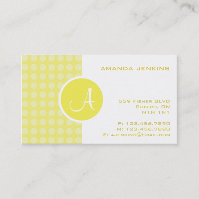 Split Monogram - Yellow Business Card (Front)