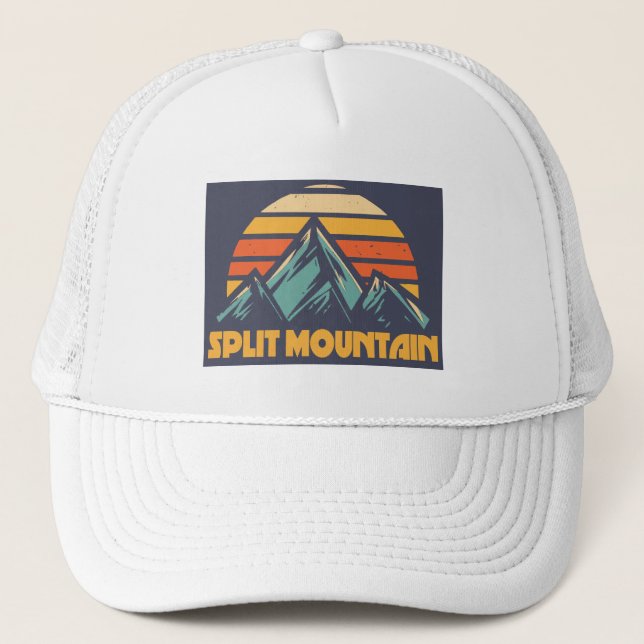 Split Mountain California Retro Turquoise Trucker Hat (Front)
