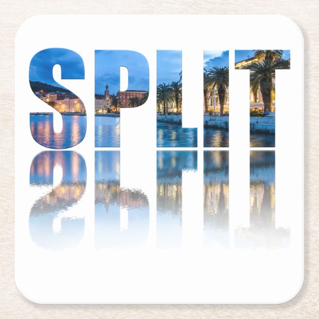 Split promenade text in Croatia Square Paper Coaster (Front)
