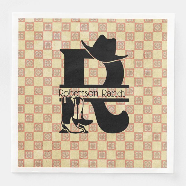 Split 'R' Cowboy Monogram Napkin (Front)
