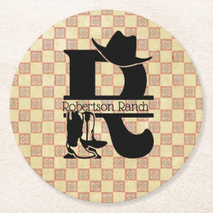 Split 'R' Cowboy Monogram Round Paper Coaster