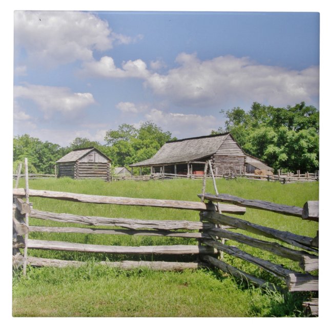 Split Rail Fence and Barn Ceramic Tile (Front)