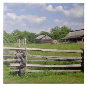 Split Rail Fence and Old Barn Ceramic Tile
