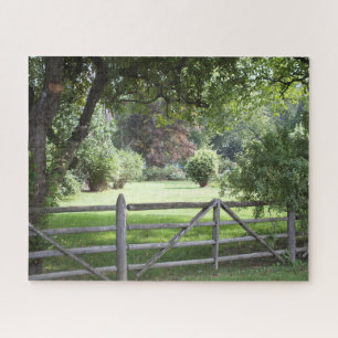 Split Rail Fence - green grass landscaped yard Jigsaw Puzzle