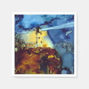 Split Rock Lighthouse At Night Napkin
