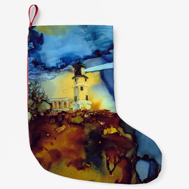 Split Rock Lighthouse At Night Small Christmas Stocking (Front)