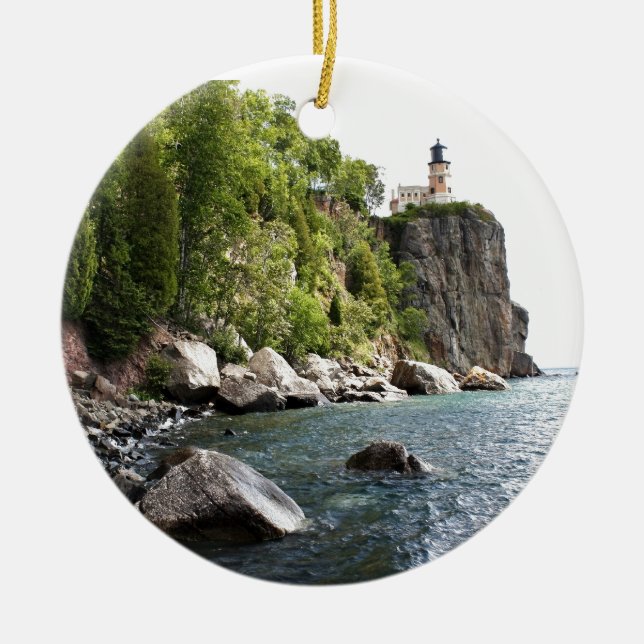 Split Rock Lighthouse Ceramic Tree Decoration (Front)