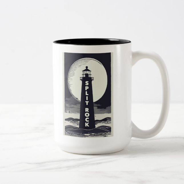 Split Rock Lighthouse Minnesota Moon Two-Tone Coffee Mug (Right)