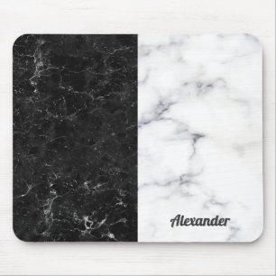Split-screen black and grey faux marble texture mouse pad