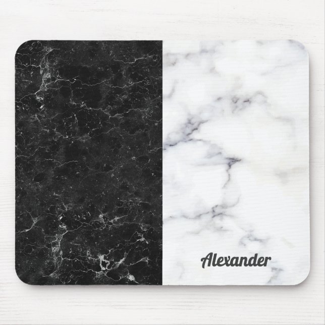 Split-screen black and grey faux marble texture mouse pad (Front)