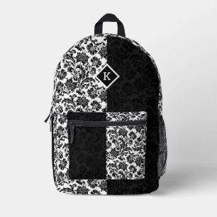Split Screen Black And White Damask Pattern Printed Backpack