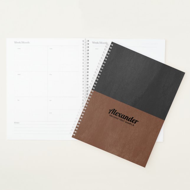Split-screen brown and black faux leather texture planner (Display)