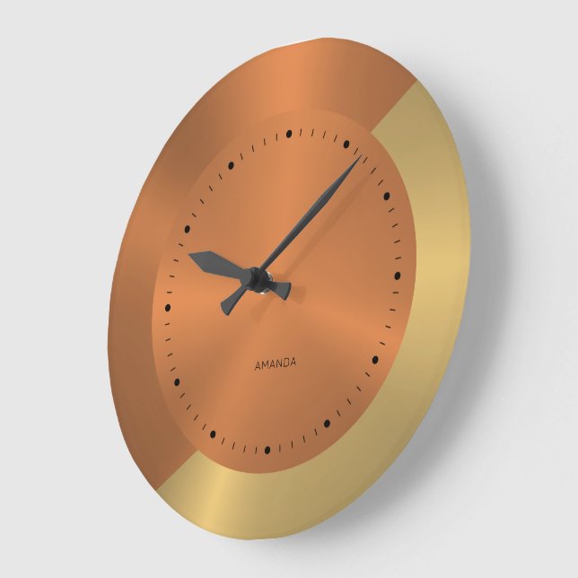 Split-Screen Metallic Gold and Copper Personalized Large Clock (Angle)