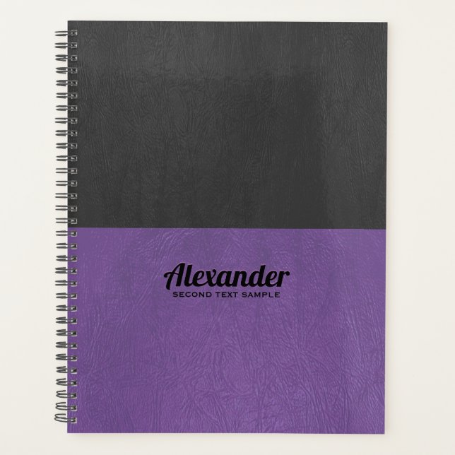Split-screen purp and black faux leather texture p planner (Front)