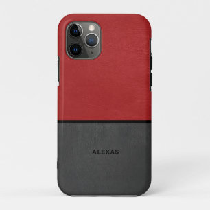 Split screen red and grey faux leather iPhone 11 pro case