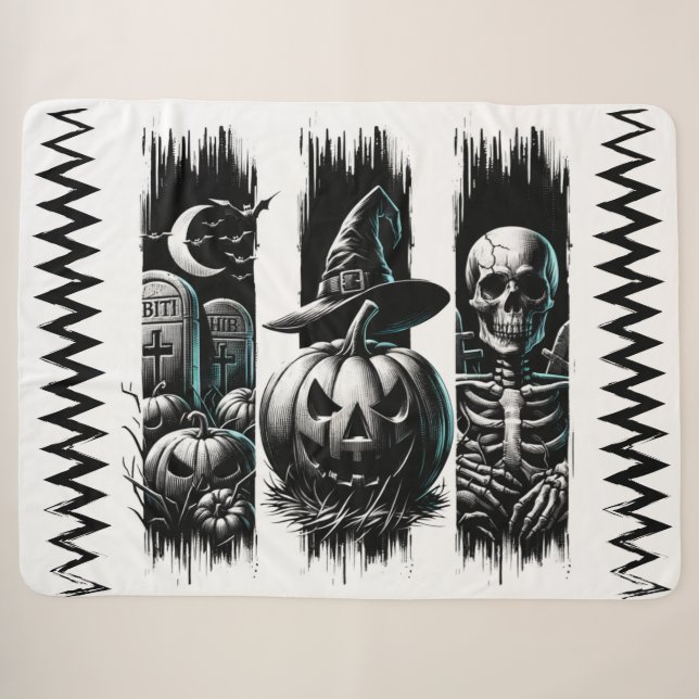 Split Shadows – A Trio of Terror Sherpa Blanket (Front (Horizontal))