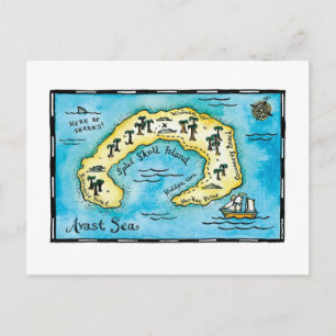 Split Skull Island Treasure Map Postcard