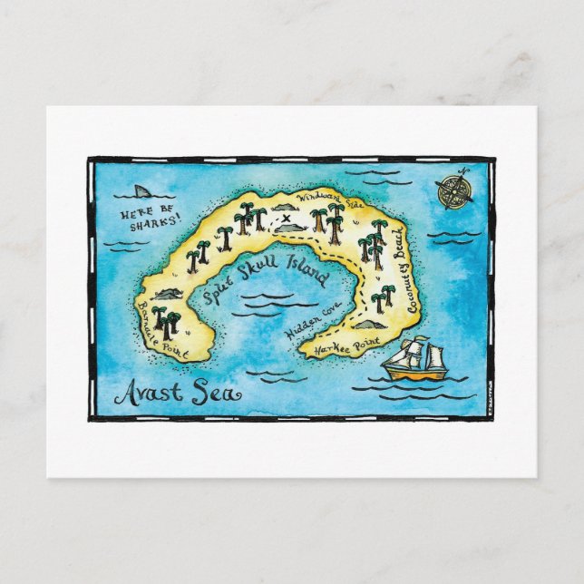 Split Skull Island Treasure Map Postcard (Front)