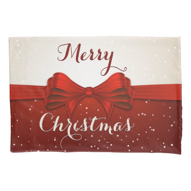 Split Snow and Red Ribbon Pillowcase (Front)