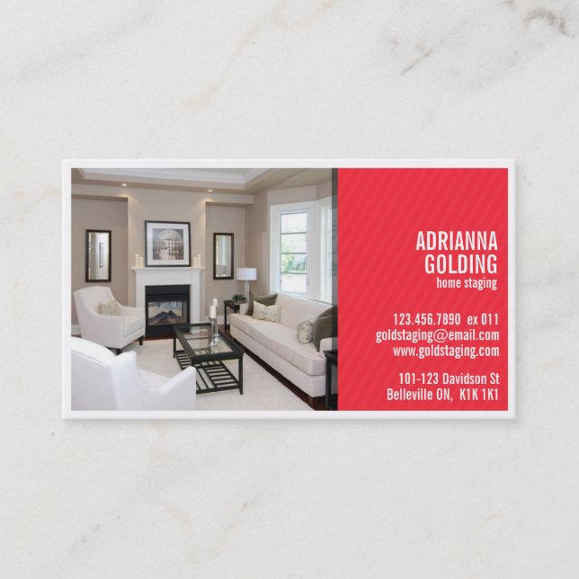Split Staging with Photo - Red Business Card (Front)