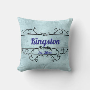 Split Vines Border Personalised Blue Cushion