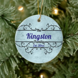 Split Vines Border Personalized Blue Ceramic Ornament