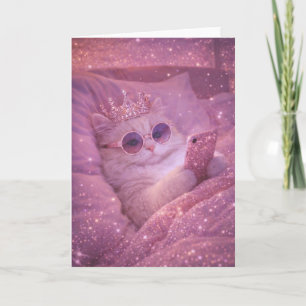 Spoiled Princess Cat Texting in Bed Card