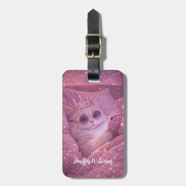 Spoiled Princess Cat Texting in Bed                Luggage Tag (Front Vertical)