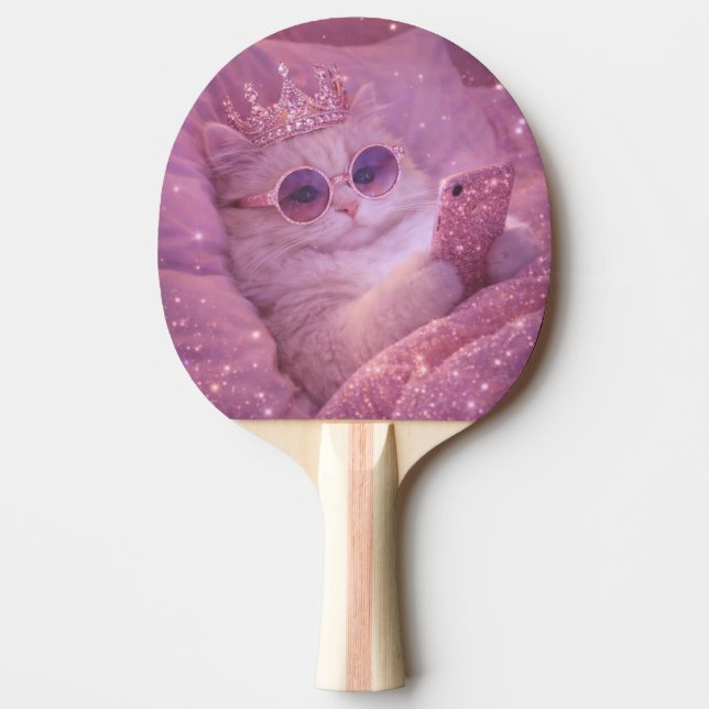 Spoiled Princess Cat Texting in Bed                Ping Pong Paddle (Front)