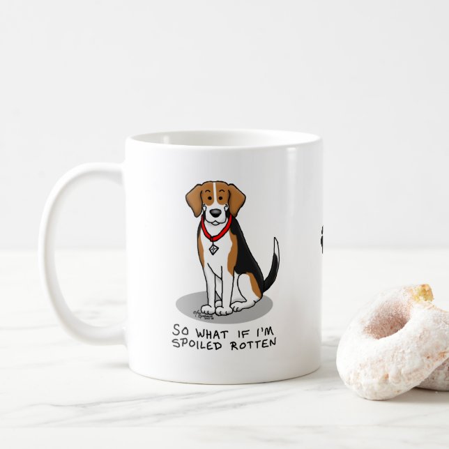 Spoiled Rotten Beagle (tri colour 3) Dog Funny Coffee Mug (With Donut)