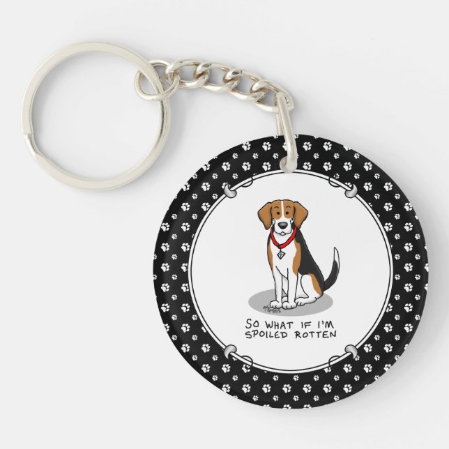 Spoiled Rotten Beagle (tri colour 3) Dog Funny Key Ring (Front)