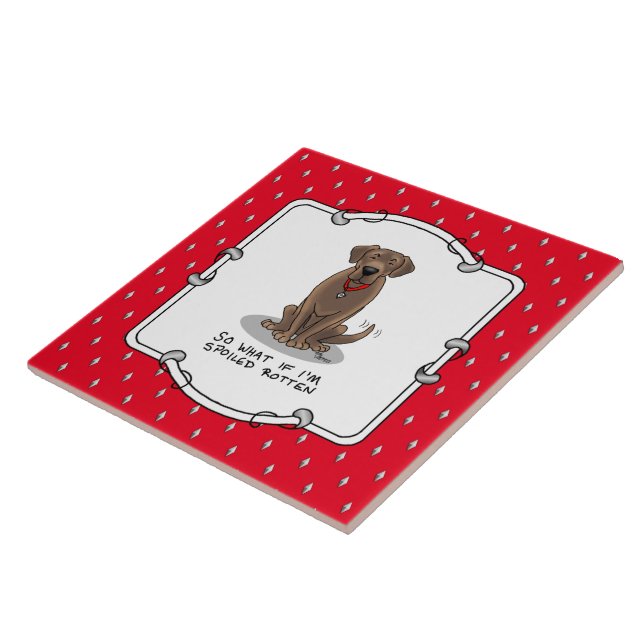 Spoiled Rotten Chocolate Lab Labrador Retriever Ceramic Tile (Side)