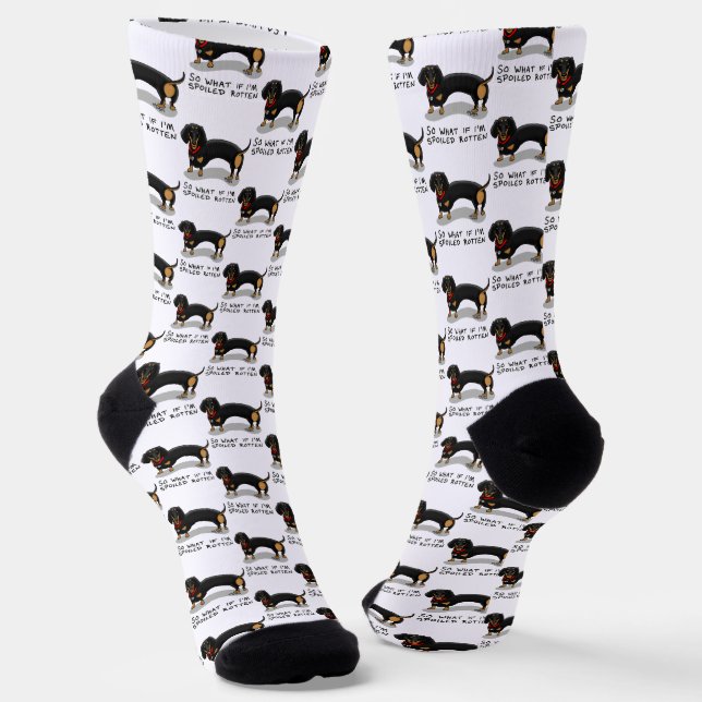 Spoiled Rotten Dachshund (S black & tan) Cute dog Socks (Angled)