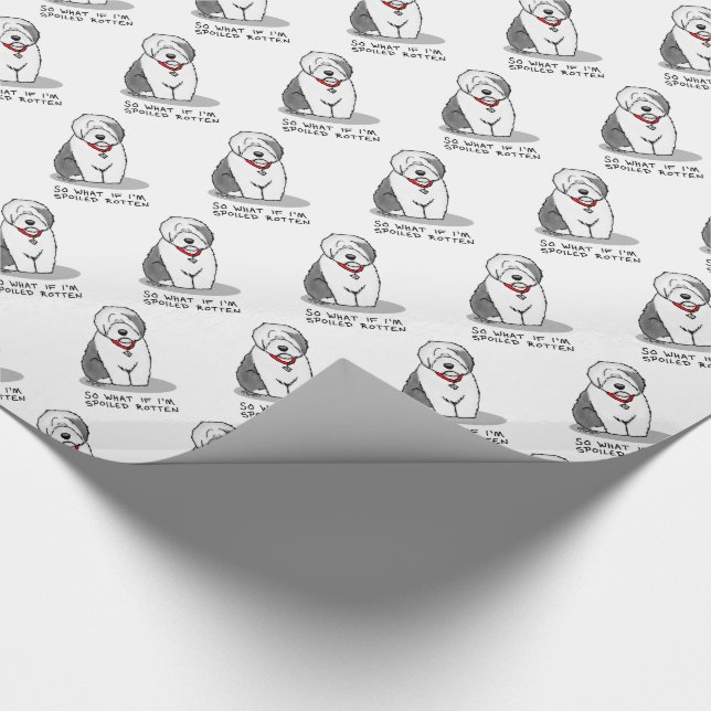 Spoiled Rotten Old English Sheepdog (Grey 1) Funny Wrapping Paper (Corner)