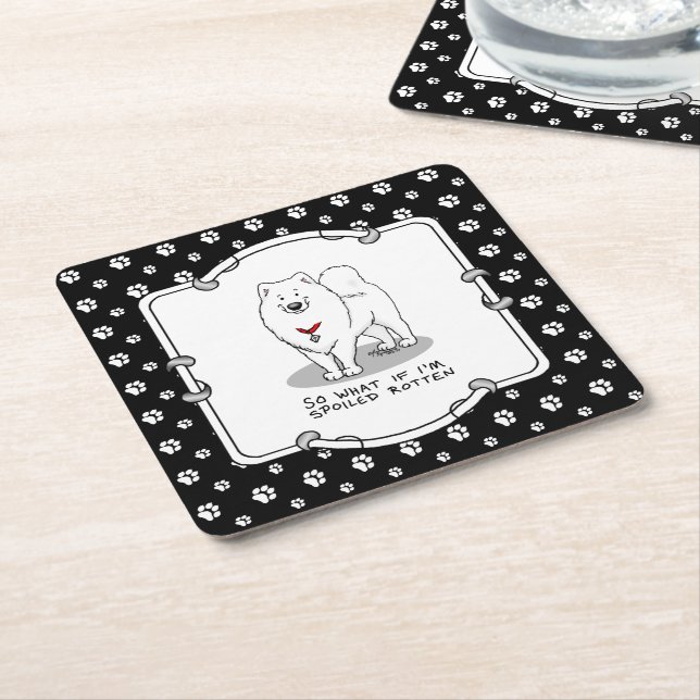 Spoiled Rotten Samoyed Dog Cute Attitude Funny Square Paper Coaster (Angled)