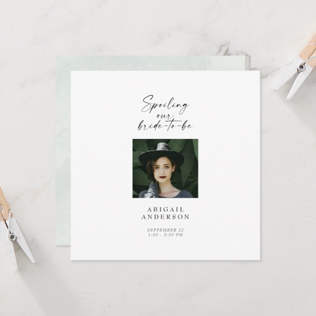 Spoiling our Bride-to-be Photo Bridal Square Invitation (Front/Back In Situ)