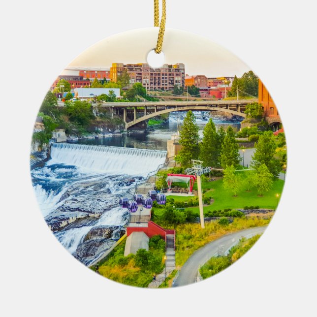 Spokane Falls Washington Christmas Tree Ornament (Front)