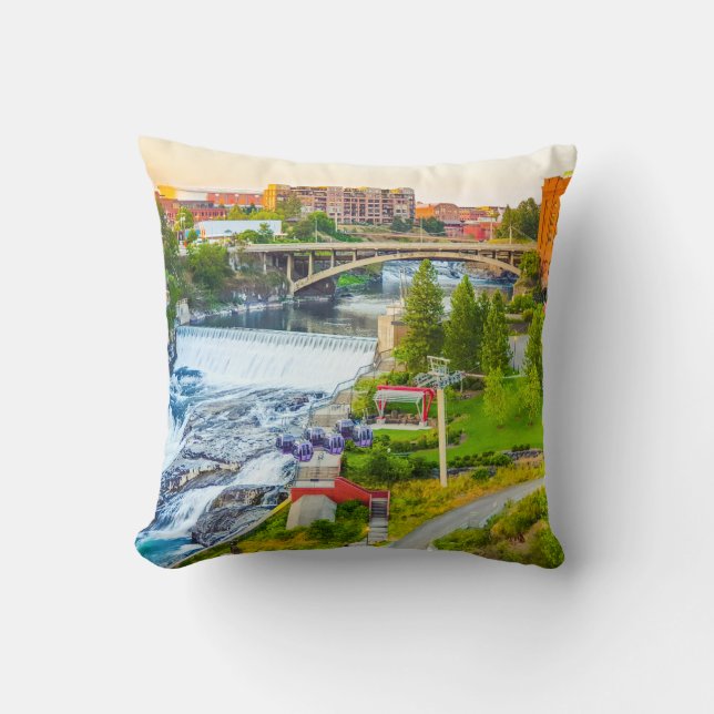 Spokane Falls Washington Throw Pillow (Front)