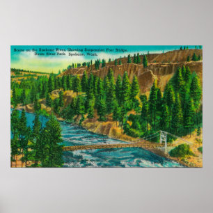 Spokane River and Suspension Foot Bridge Poster