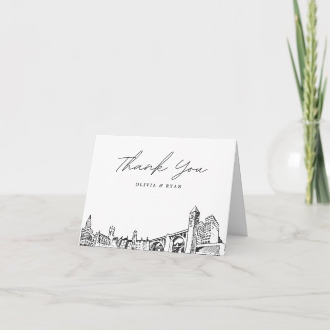 Spokane Skyline Sketch Blank Thank You Card (Front)