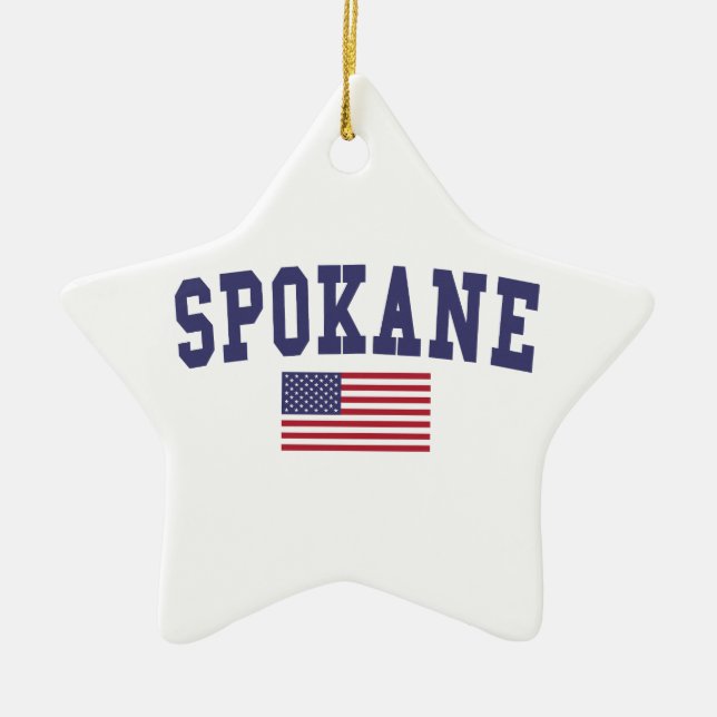 Spokane US Flag Ceramic Tree Decoration (Front)