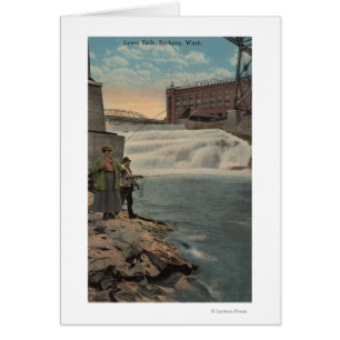 Spokane, WA - Couple Fishing on Lower Falls