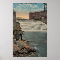 Spokane, WA - Couple Fishing on Lower Falls