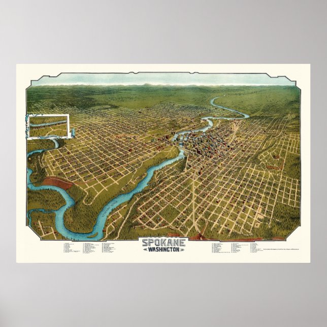 Spokane, WA Panoramic Map - 1905 Poster (Front)