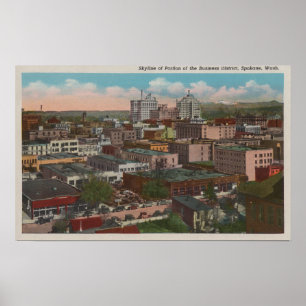 Spokane, WA - Skyline View of Downtown Poster