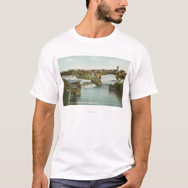 Spokane, WA - View of Middle Falls & River T-Shirt (Front)