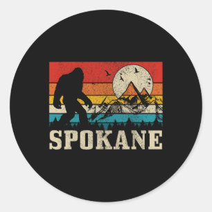 Spokane Washington Bigfoot Vintage Mountain Hunter Classic Round Sticker