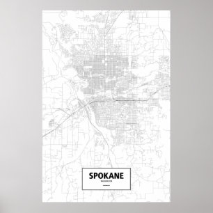 Spokane, Washington (black on white) Poster