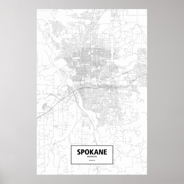 Spokane, Washington (black on white) Poster (Front)